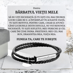 de la Sotie pentru Sot | Bratara Piele Tori - Sentimente Gravate