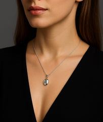 Pandantiv Oval din Argint 925 cu Poze și Mesaj Personalizat - Sentimente Gravate