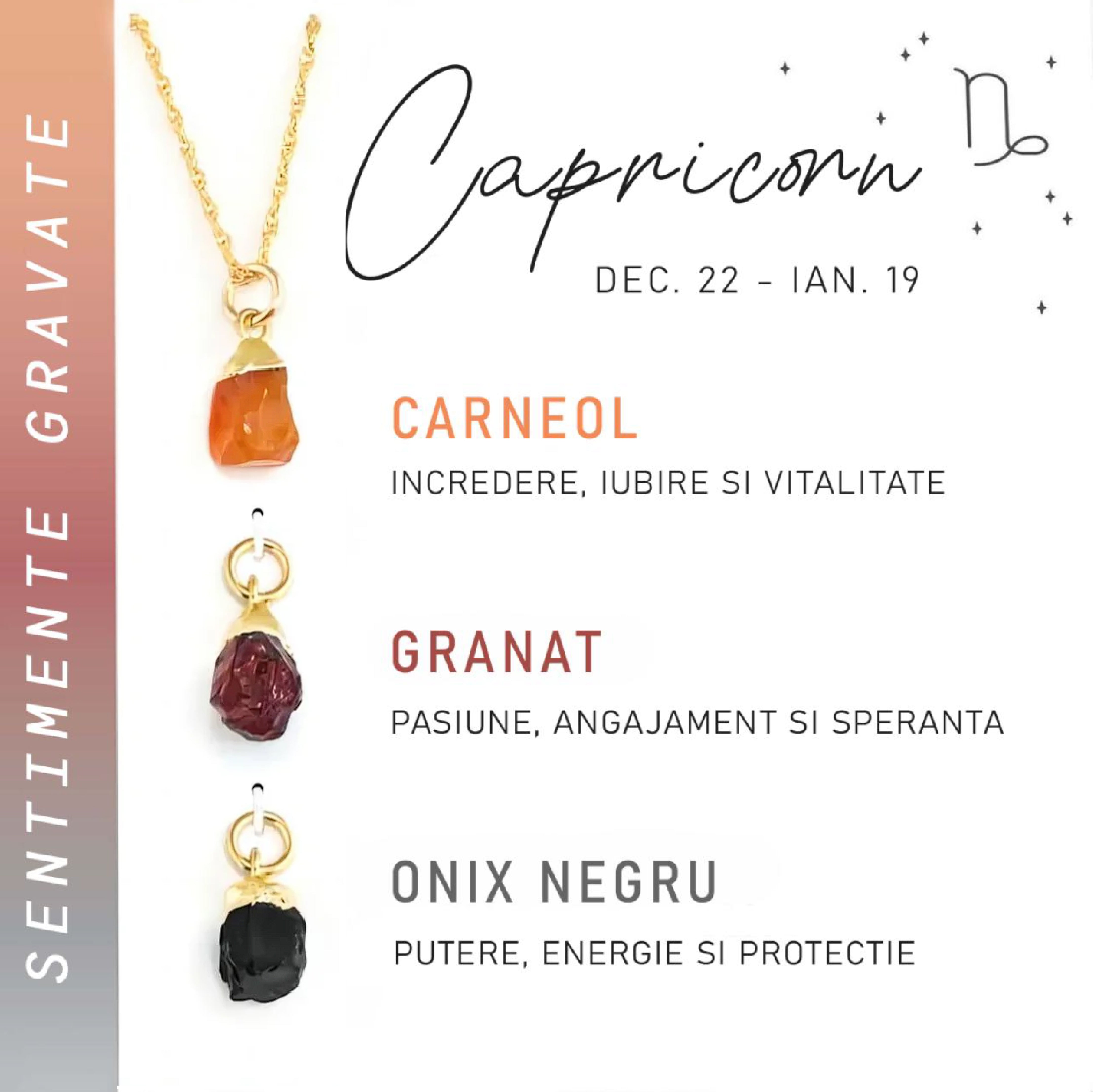 Colier Horoscop cu 3 pietre Semipretioase - Sentimente Gravate