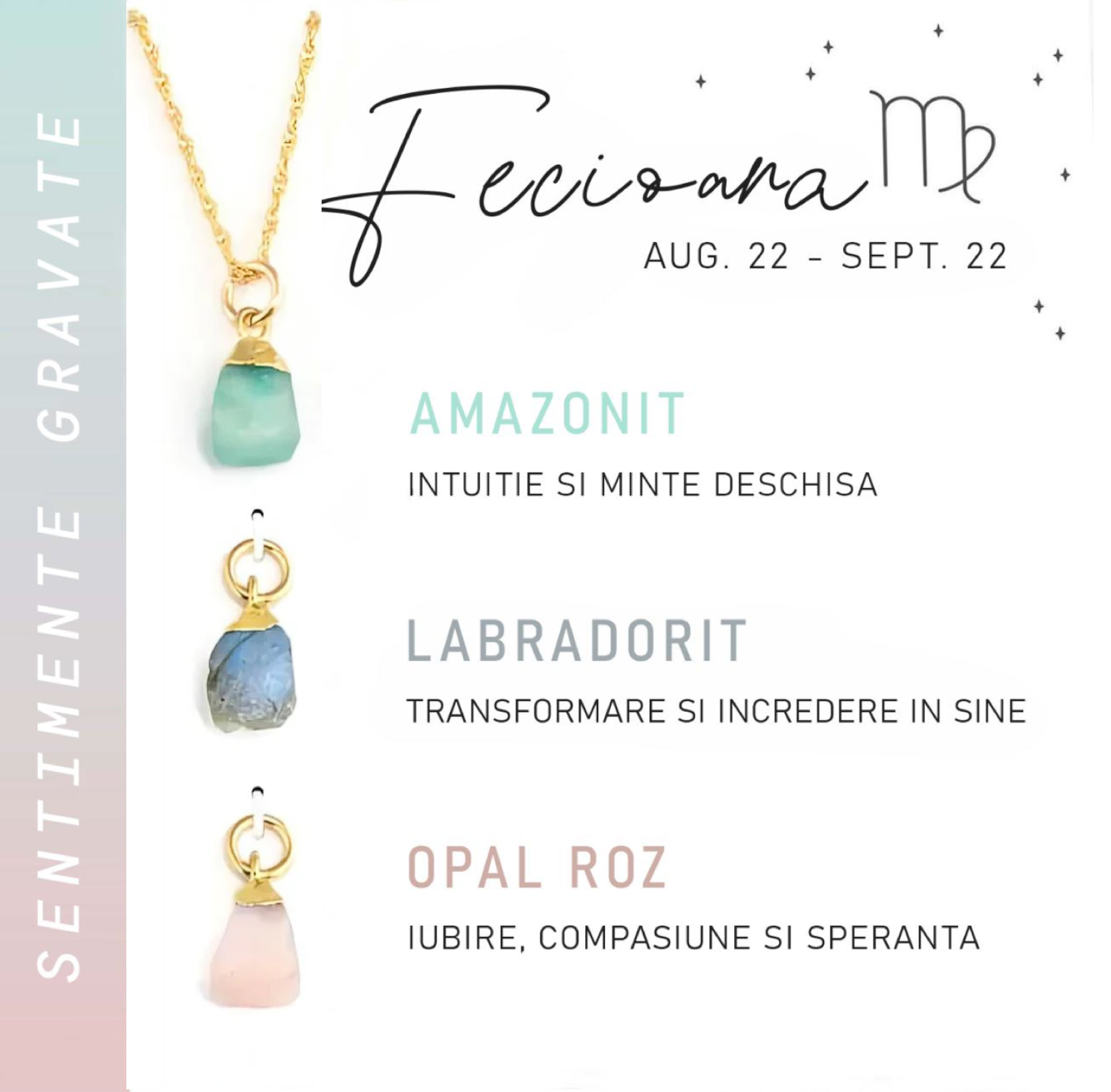 Colier Horoscop cu 3 pietre Semipretioase - Sentimente Gravate