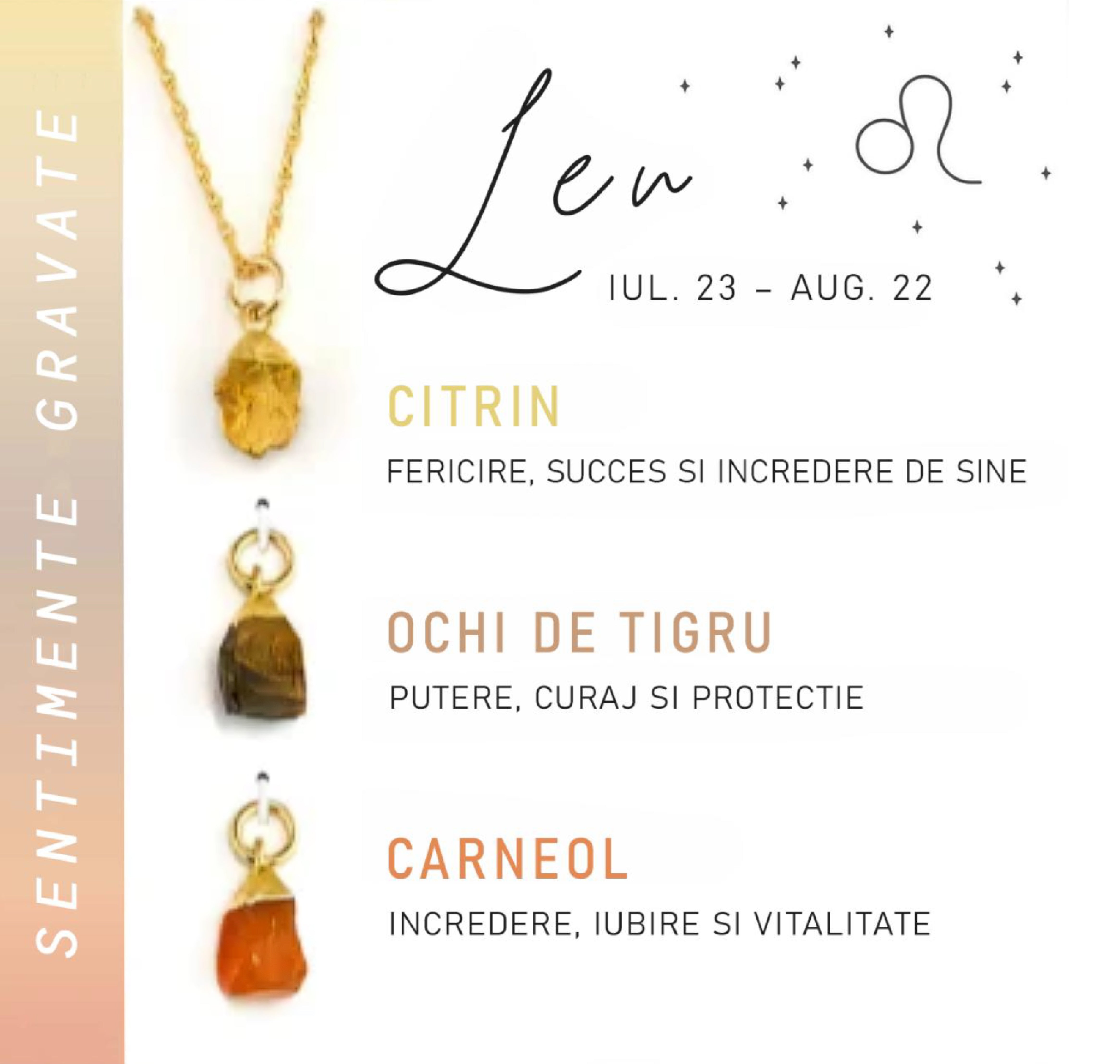 Colier Horoscop cu 3 pietre Semipretioase - Sentimente Gravate