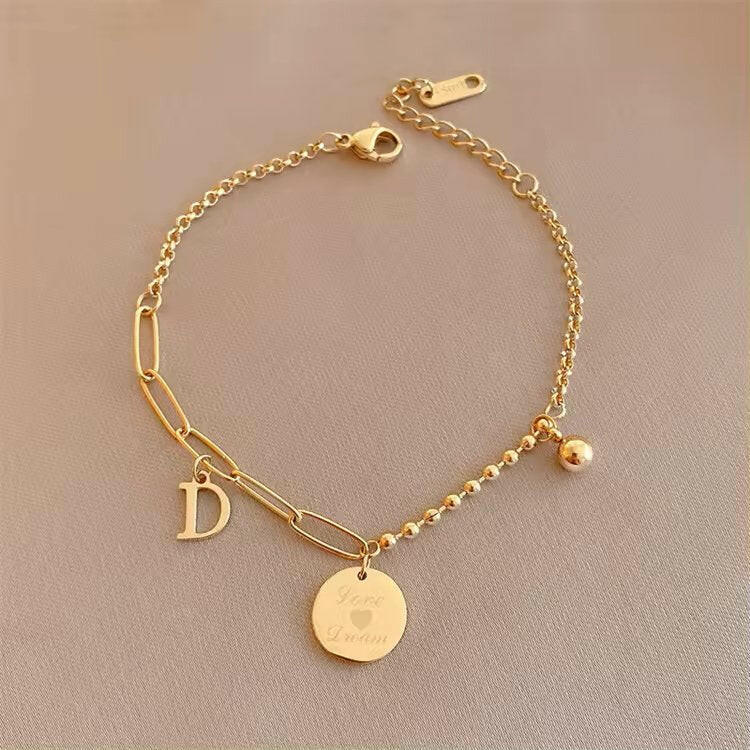 Bratara Personalizata Placata cu Aur 18K cu Banut + Cadou - Sentimente Gravate