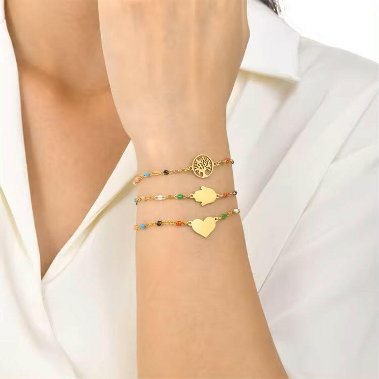 Bratara Placata cu Aur 18K cu margele - Sentimente Gravate