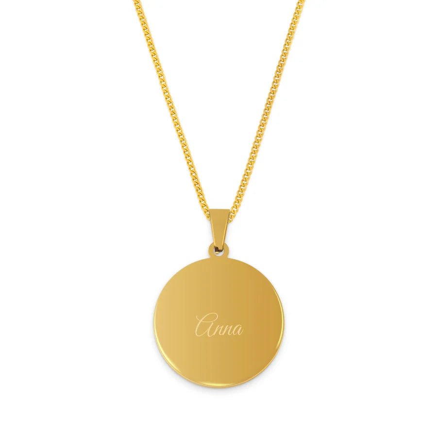 Lant cu Pandantiv Rotund Placat cu Aur 18K -personalizat + Cadou - Sentimente Gravate